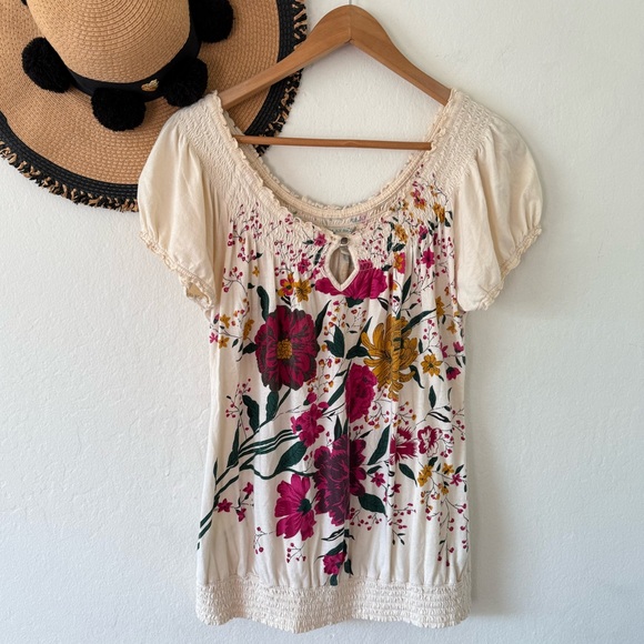 Lucky Brand Y2K Floral Smocked Top Size Large - Picture 3 of 11